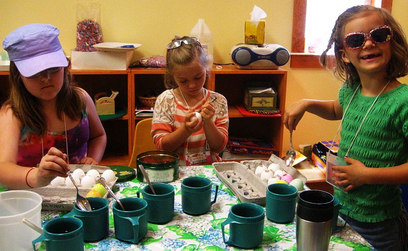 Children working on crafts for the Spring Party