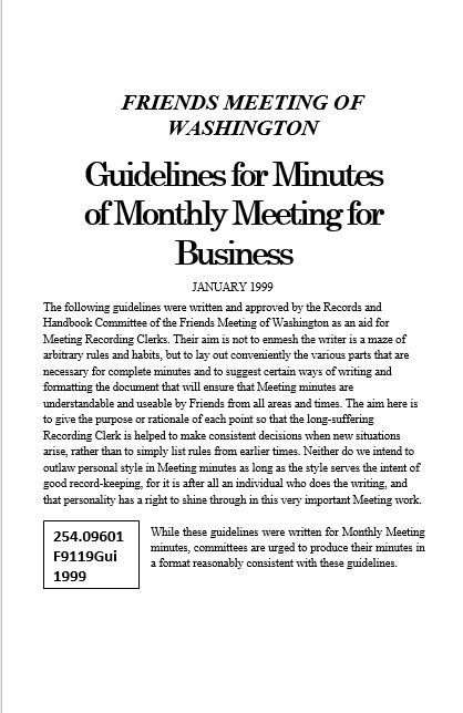 “Guidelines for minutes of monthly meeting for business”